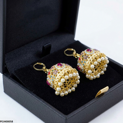 PEJH00058 SDQ Oval/Multicolor Pearl Jhumki - PEJH