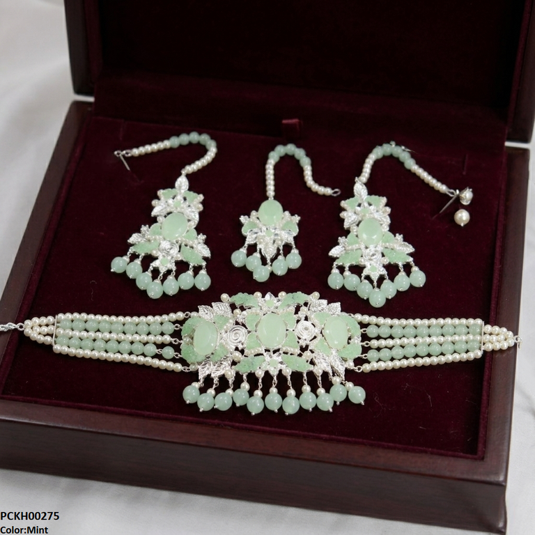 PCKH00275 SDQ Oval Pearl Drop Choker Set - PCKH