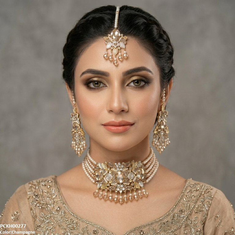 PCKH00277 SDQ Oval Pearl Drop Choker Set - PCKH