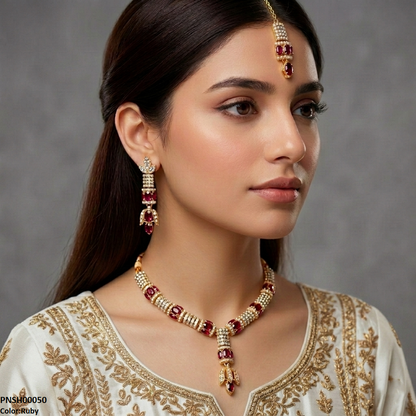 PNSH00050 MZM Floral Bell Drop Necklace Set - PNSH