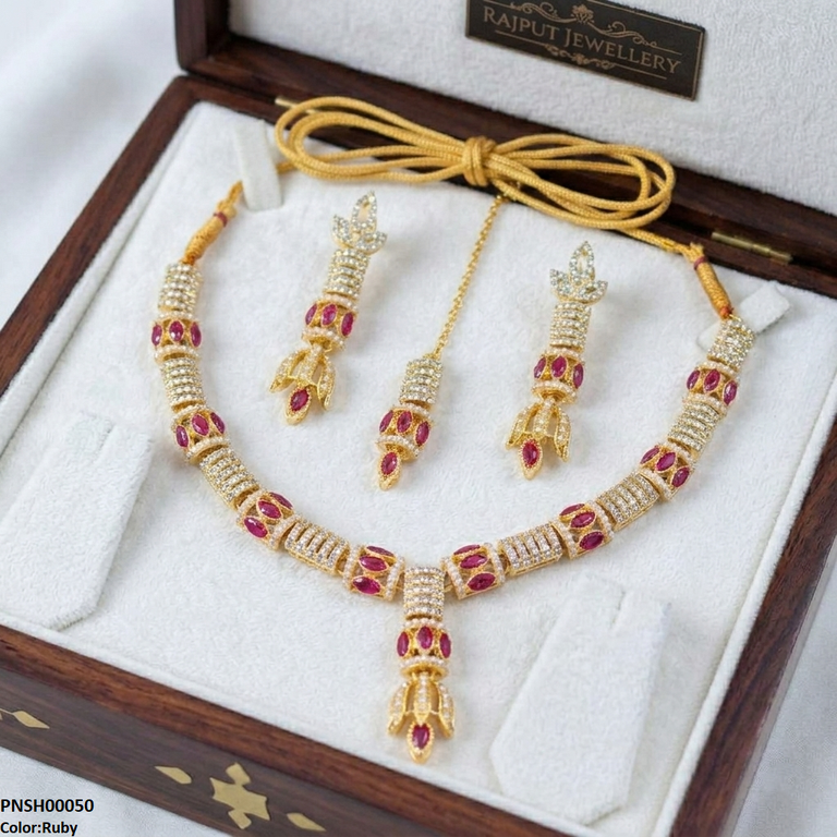 PNSH00050 MZM Floral Bell Drop Necklace Set - PNSH