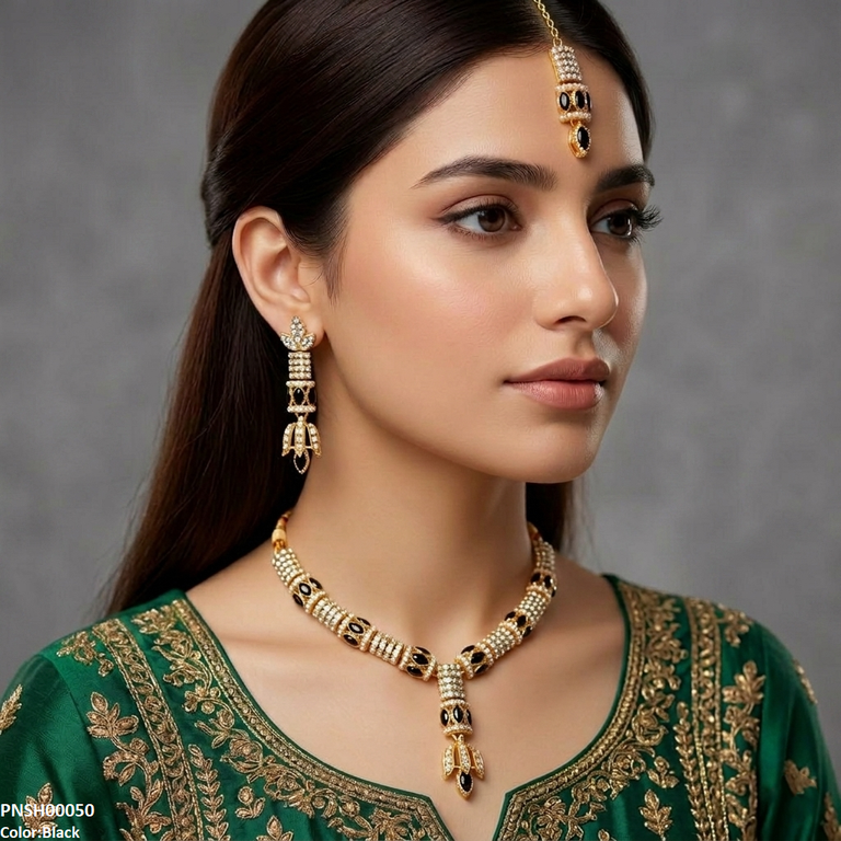 PNSH00050 MZM Floral Bell Drop Necklace Set - PNSH