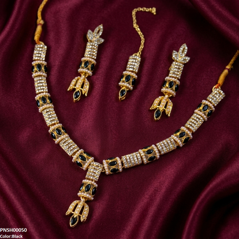 PNSH00050 MZM Floral Bell Drop Necklace Set - PNSH