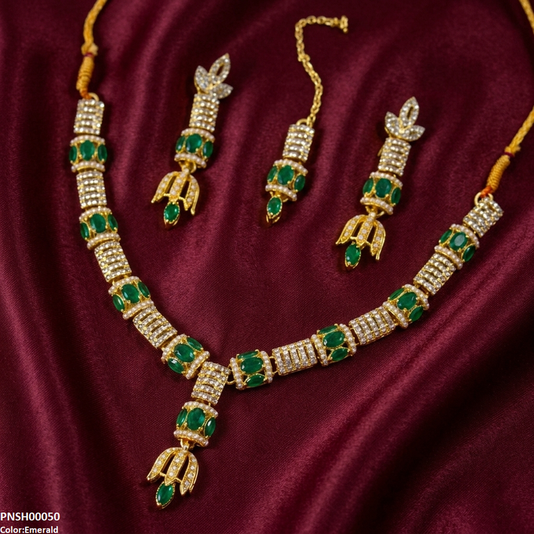 PNSH00050 MZM Floral Bell Drop Necklace Set - PNSH