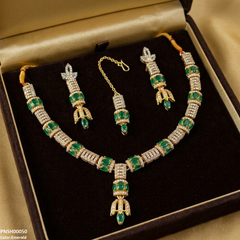 PNSH00050 MZM Floral Bell Drop Necklace Set - PNSH