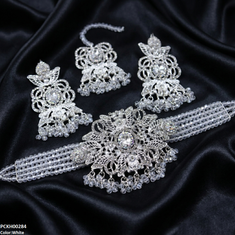 PCKH00284 SDQ Round Flower Pearl Drop Choker Set - PCKH