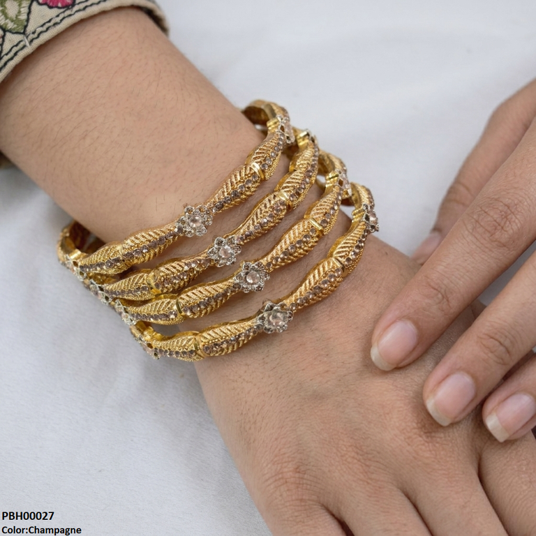 PBH00027 MZM Flower Stone 4 Pcs Of Bangles Set - PBH