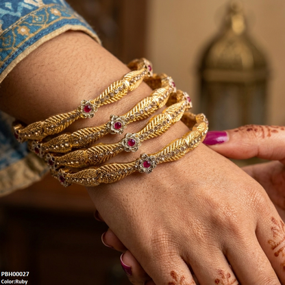 PBH00027 MZM Flower Stone 4 Pcs Of Bangles Set - PBH