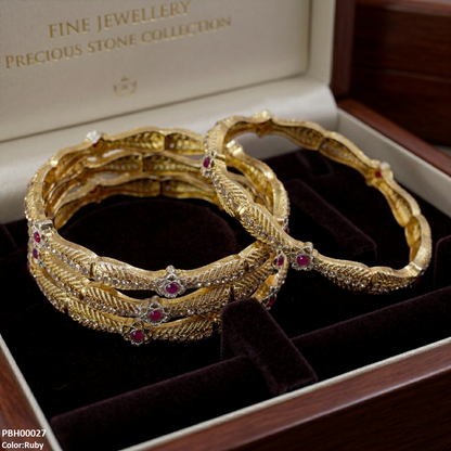 PBH00027 MZM Flower Stone 4 Pcs Of Bangles Set - PBH
