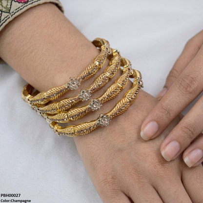 PBH00027 MZM Flower Stone 4 Pcs Of Bangles Set - PBH