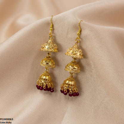 PEJH00063 SDQ Three Tier Drop Jhumki - PEJH