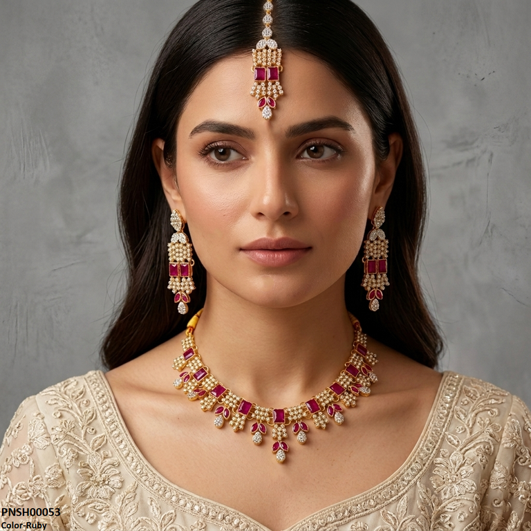 PNSH00053 MZM Square/Marquise  Necklace Set - PNSH