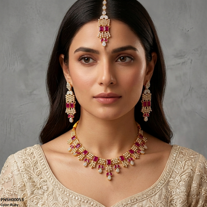 PNSH00053 MZM Square/Marquise  Necklace Set - PNSH