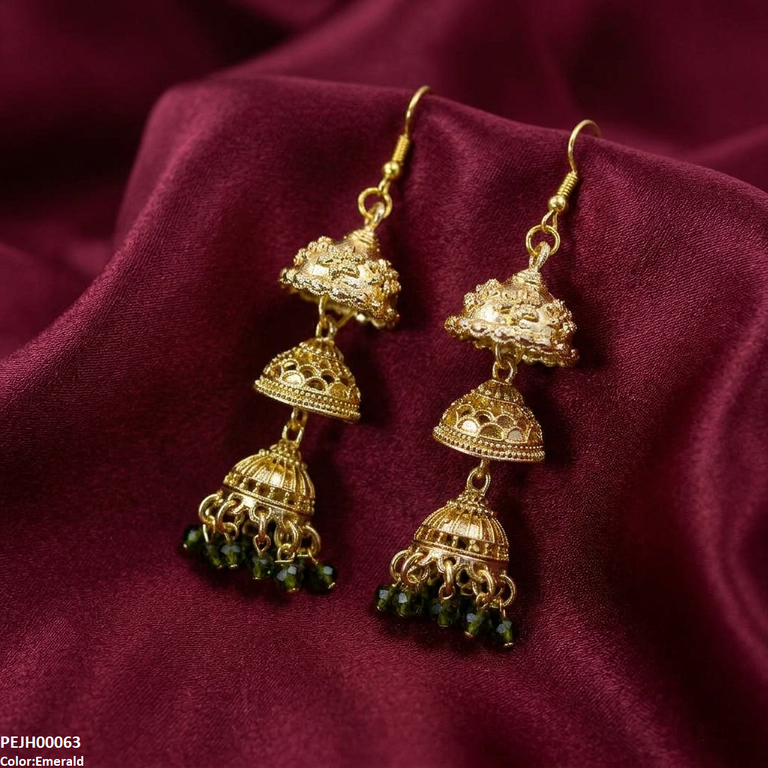 PEJH00063 SDQ Three Tier Drop Jhumki - PEJH