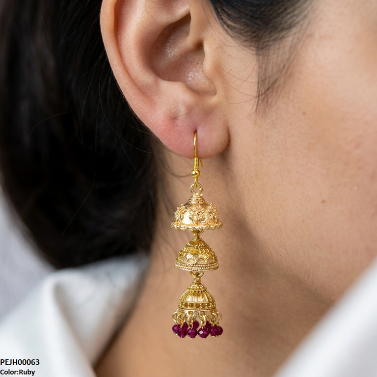 PEJH00063 SDQ Three Tier Drop Jhumki - PEJH
