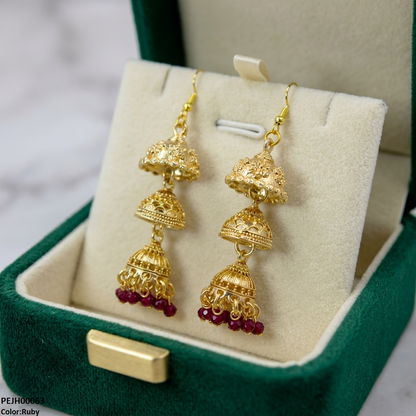 PEJH00063 SDQ Three Tier Drop Jhumki - PEJH