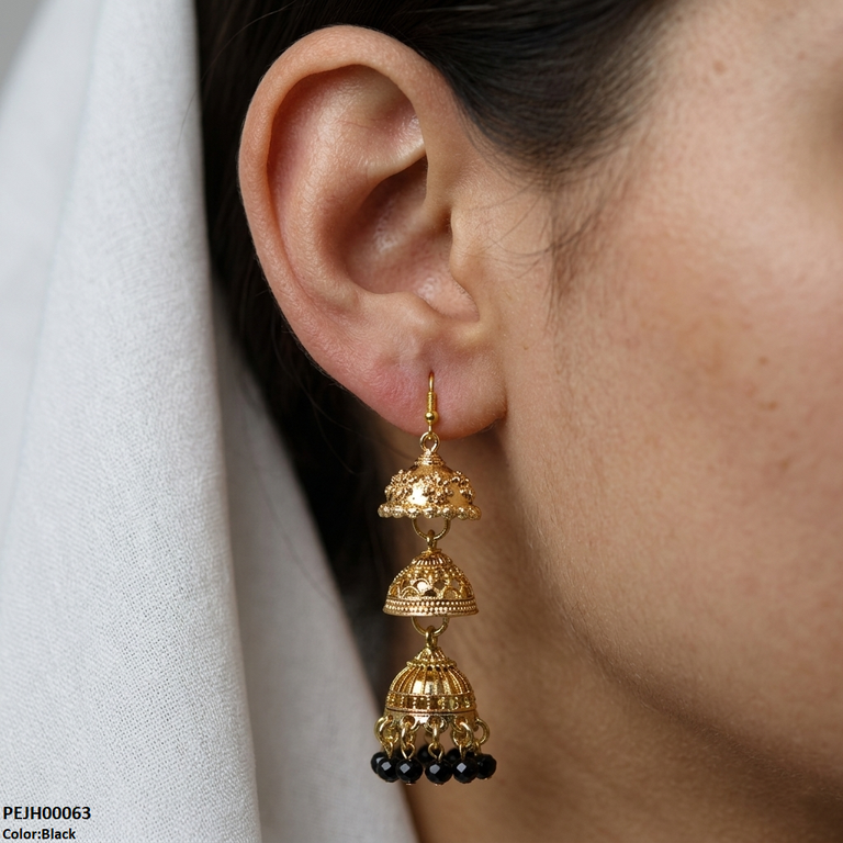 PEJH00063 SDQ Three Tier Drop Jhumki - PEJH