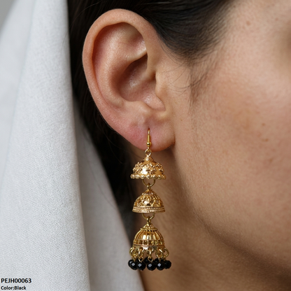 PEJH00063 SDQ Three Tier Drop Jhumki - PEJH