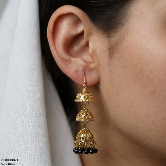 PEJH00063 SDQ Three Tier Drop Jhumki - PEJH