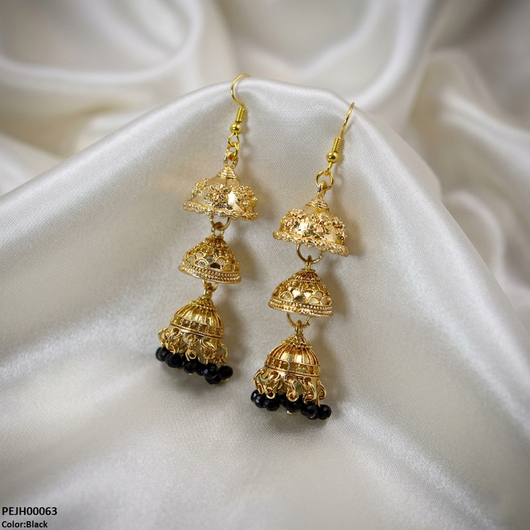 PEJH00063 SDQ Three Tier Drop Jhumki - PEJH