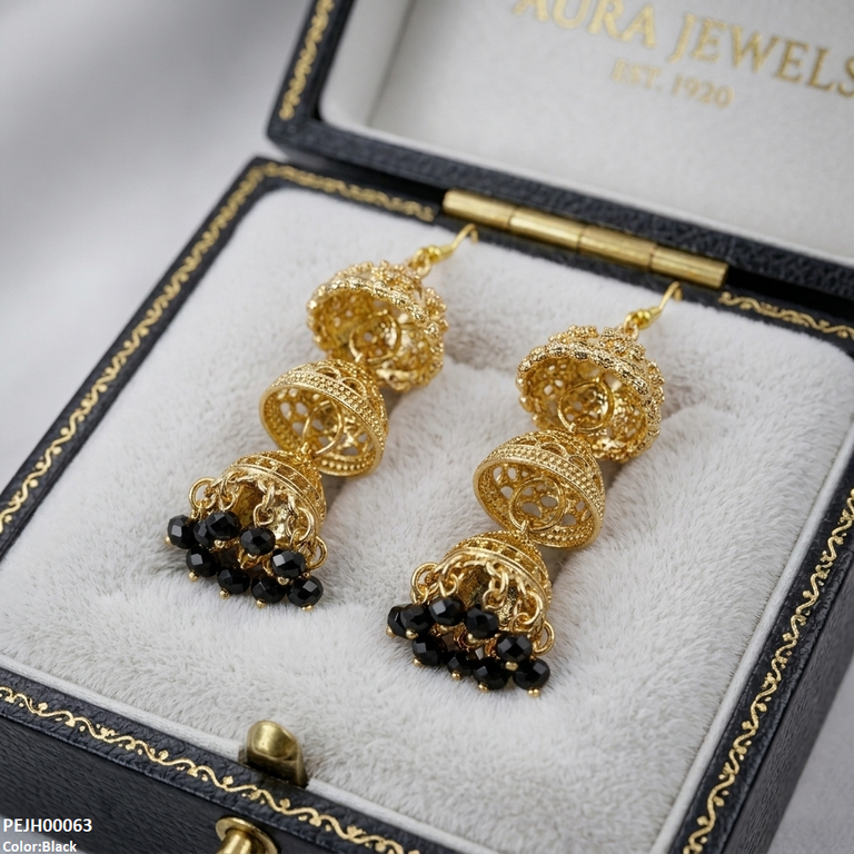 PEJH00063 SDQ Three Tier Drop Jhumki - PEJH