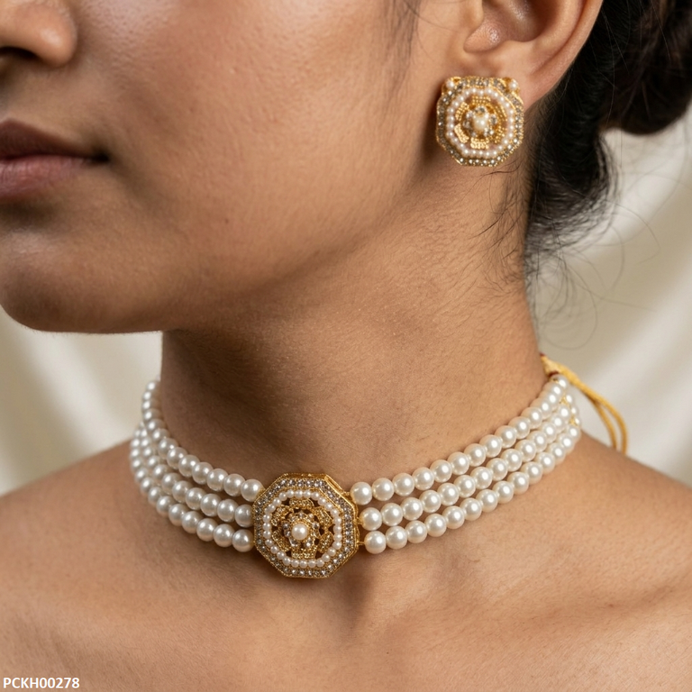PCKH00278 MZM Flower Pearl Choker Set - PCKH