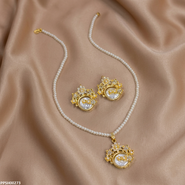 PPSH00273 MZM Flower Pearl Drop Pedant Set - PPSH