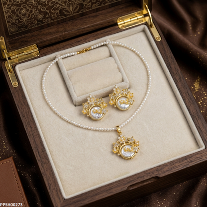 PPSH00273 MZM Flower Pearl Drop Pedant Set - PPSH