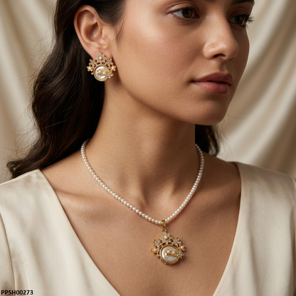 PPSH00273 MZM Flower Pearl Drop Pedant Set - PPSH