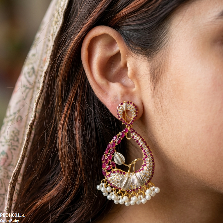 PEDH00150 FRN Tear Leaf Pearl Drop Earrings - PEDH