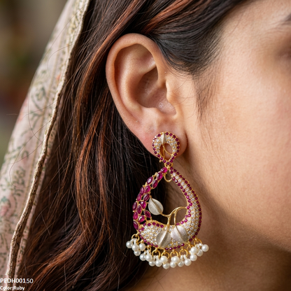 PEDH00150 FRN Tear Leaf Pearl Drop Earrings - PEDH