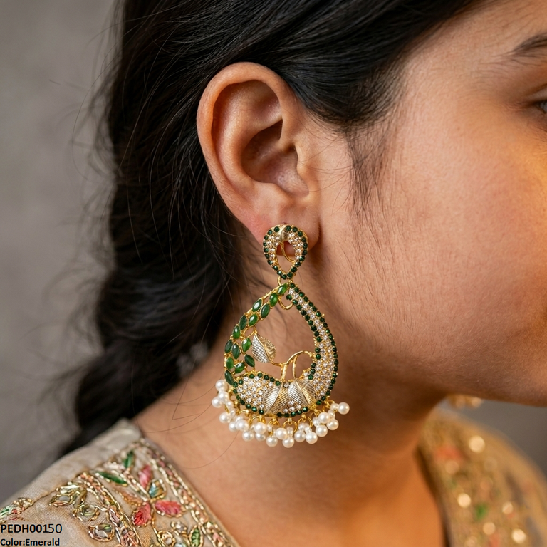 PEDH00150 FRN Tear Leaf Pearl Drop Earrings - PEDH