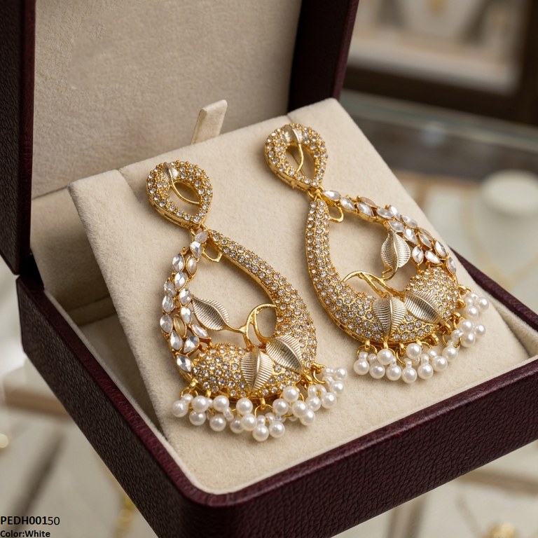PEDH00150 FRN Tear Leaf Pearl Drop Earrings - PEDH