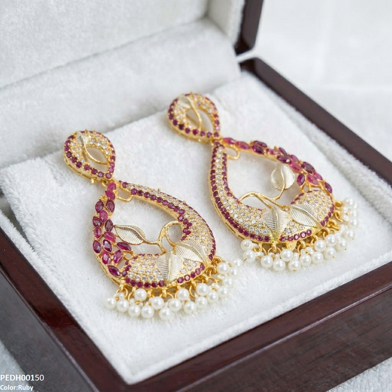 PEDH00150 FRN Tear Leaf Pearl Drop Earrings - PEDH