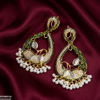 PEDH00150 FRN Tear Leaf Pearl Drop Earrings - PEDH