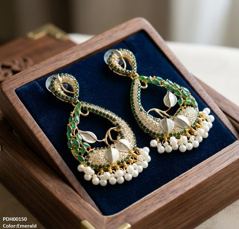 PEDH00150 FRN Tear Leaf Pearl Drop Earrings - PEDH
