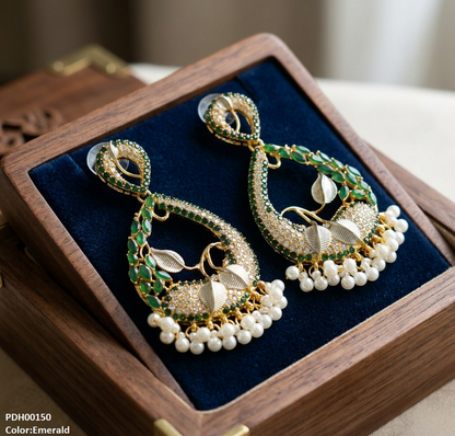PEDH00150 FRN Tear Leaf Pearl Drop Earrings - PEDH
