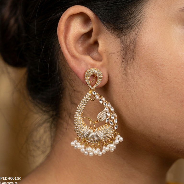 PEDH00150 FRN Tear Leaf Pearl Drop Earrings - PEDH