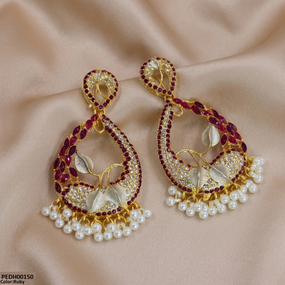 PEDH00150 FRN Tear Leaf Pearl Drop Earrings - PEDH