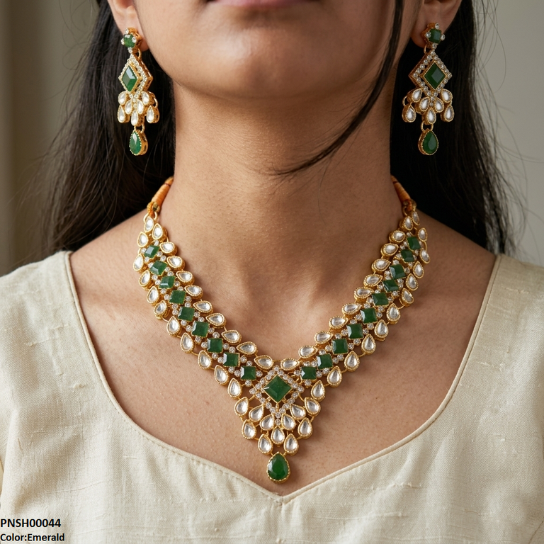 PNSH00044 FRN Square /Tear Stone  Necklace Set - PNSH