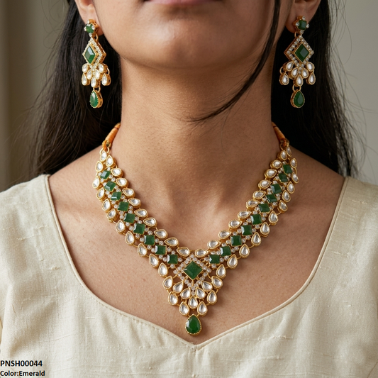 PNSH00044 FRN Square /Tear Stone  Necklace Set - PNSH