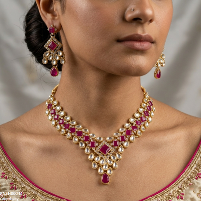 PNSH00044 FRN Square /Tear Stone  Necklace Set - PNSH