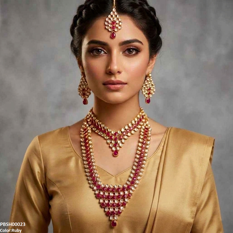 PBSH00023 FRN Square Tear Drop Bridal Necklace Set - PBSH