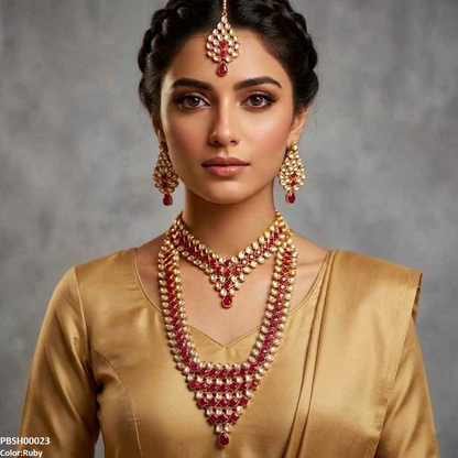 PBSH00023 FRN Square Tear Drop Bridal Necklace Set - PBSH