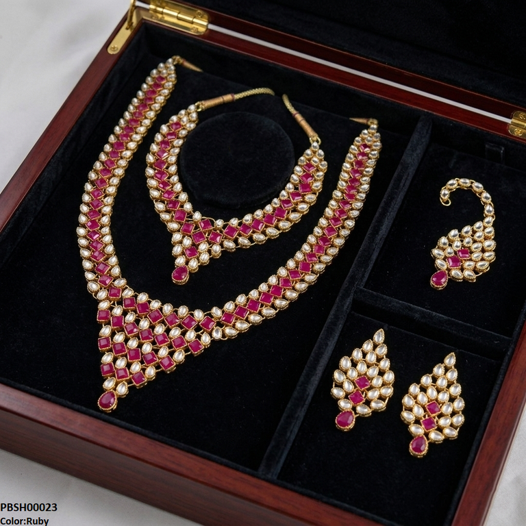 PBSH00023 FRN Square Tear Drop Bridal Necklace Set - PBSH