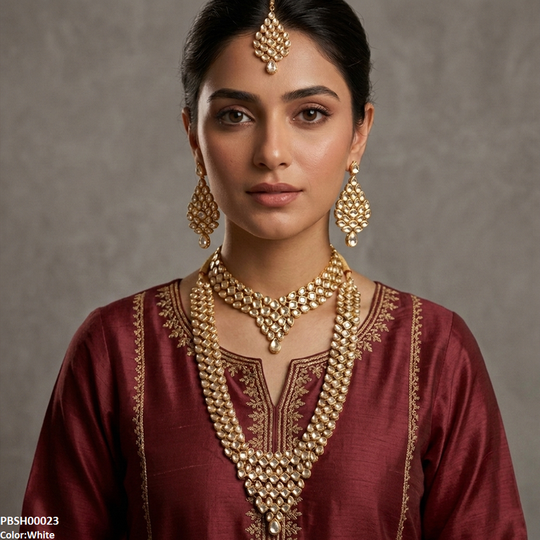 PBSH00023 FRN Square Tear Drop Bridal Necklace Set - PBSH