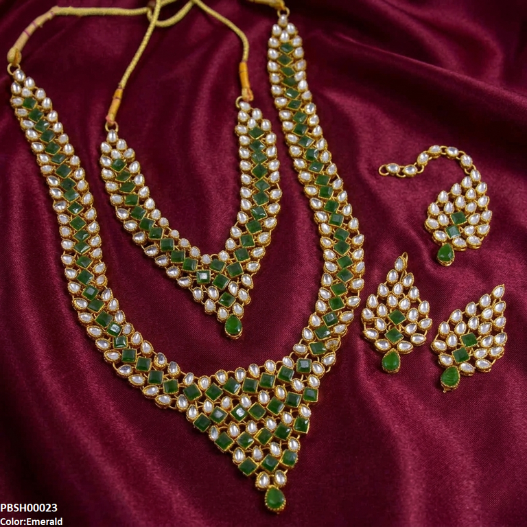 PBSH00023 FRN Square Tear Drop Bridal Necklace Set - PBSH