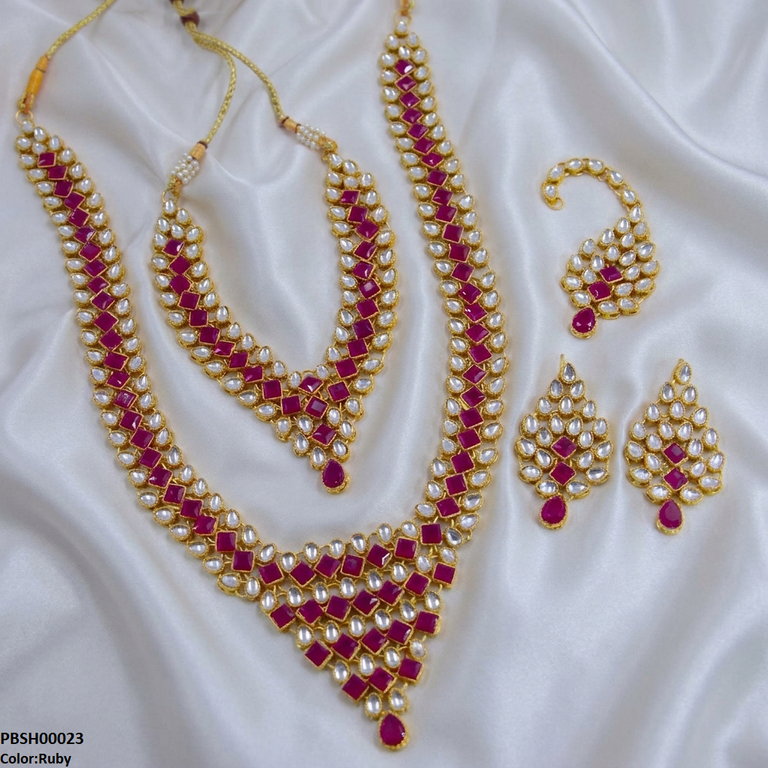 PBSH00023 FRN Square Tear Drop Bridal Necklace Set - PBSH