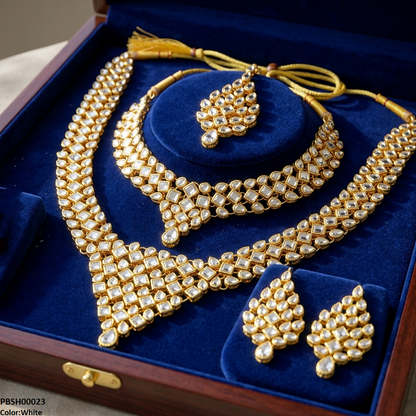 PBSH00023 FRN Square Tear Drop Bridal Necklace Set - PBSH