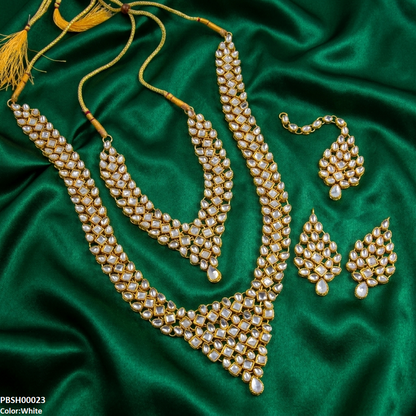 PBSH00023 FRN Square Tear Drop Bridal Necklace Set - PBSH